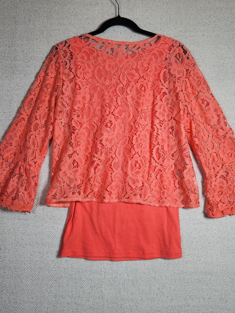 Lace Shorts Set Womens M Bell Sleeve Lace Top And Tank Under Coral - Picture 3 of 13